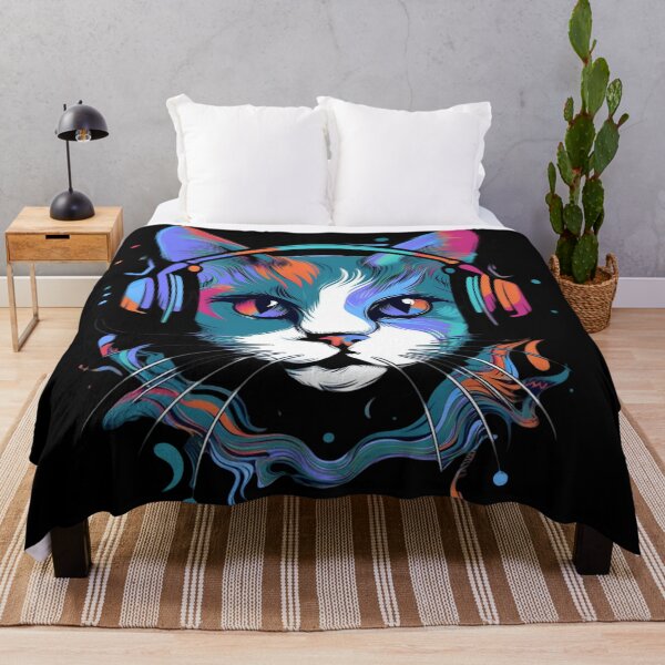 Item preview, Colorful Cat with Headphones | Neon Pop Art Music Lover Design designed and sold by Kruti Collection.