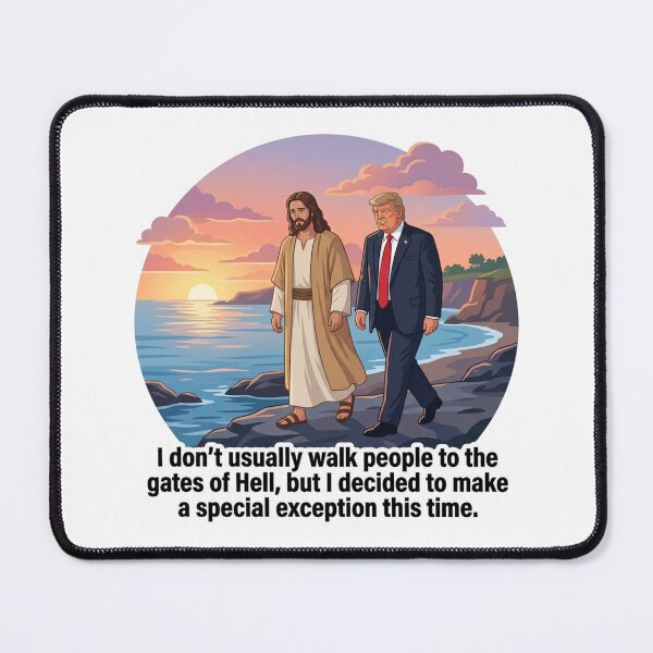 Item preview, Jesus Walking Trump Gates Of Hell Sarcastic Anti MAGA Political Satire Illustration designed and sold by raedattia.