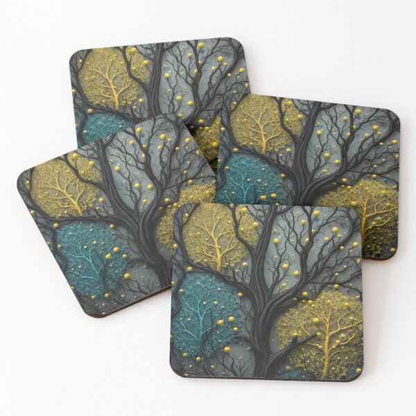 Item preview, Black Gold and Teal Forest – Luxury Abstract Tree Fantasy Art Print designed and sold by Kaleidoscope Print.