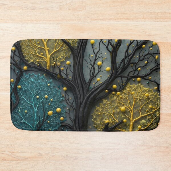 Item preview, Black Gold and Teal Forest – Luxury Abstract Tree Fantasy Art Print designed and sold by Kaleidoscope Print.