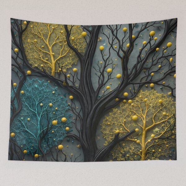 Item preview, Black Gold and Teal Forest – Luxury Abstract Tree Fantasy Art Print designed and sold by Kaleidoscope Print.
