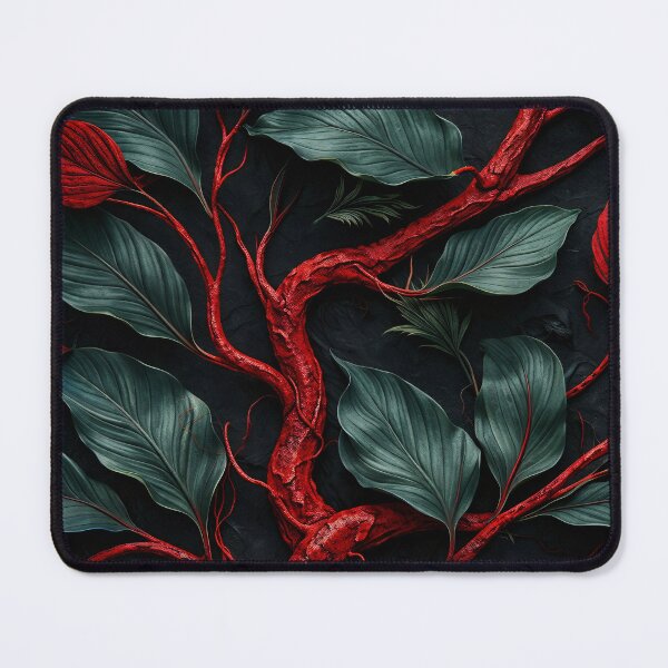 Item preview, Red Branches and Dark Green Leaves – Dramatic Botanical Abstract Art Print designed and sold by Kaleidoscope Print.