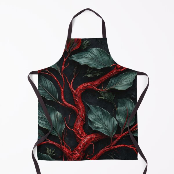Item preview, Red Branches and Dark Green Leaves – Dramatic Botanical Abstract Art Print designed and sold by Kaleidoscope Print.