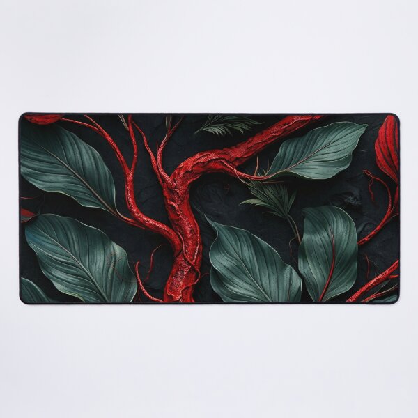 Item preview, Red Branches and Dark Green Leaves – Dramatic Botanical Abstract Art Print designed and sold by Kaleidoscope Print.