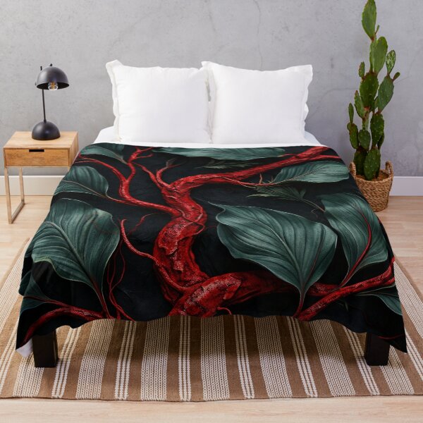 Item preview, Red Branches and Dark Green Leaves – Dramatic Botanical Abstract Art Print designed and sold by Kaleidoscope Print.