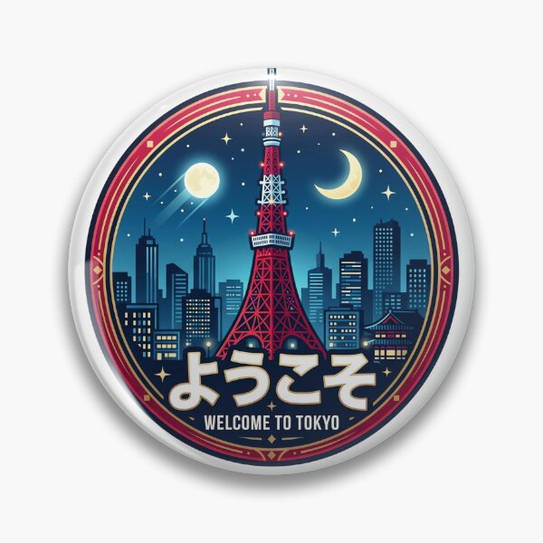 Item preview, Midnight Tokyo Tower Cityscape Badge Illustration designed and sold by vienaphi.