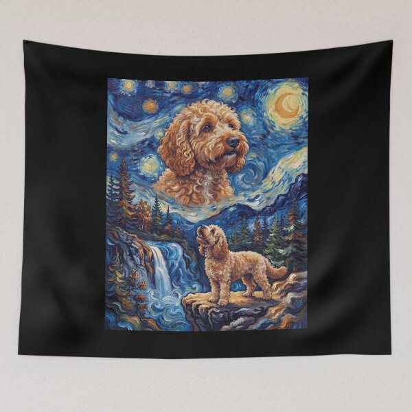 Artikelvorschau, Cockapoo heult, Mond, Sternennacht, Van Gogh, Kunst, Tierliebhaber entworfen und verkauft von dian-rody-crest.