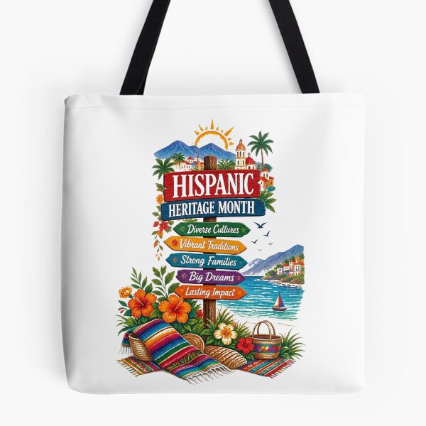 Item preview, Hispanic Heritage Month Coastal Celebration – Vibrant Cultural Signpost & Tropical Beach Art designed and sold by CKADigital.