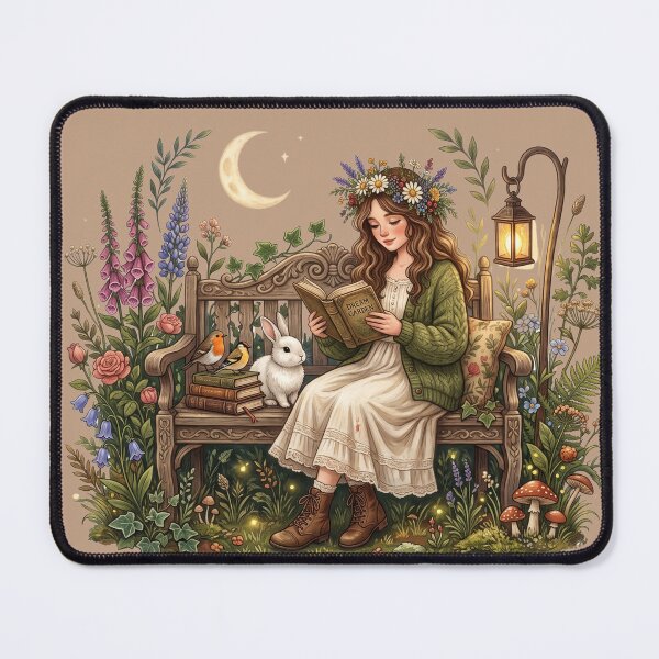 Item preview, Moonlight Garden Book Lover Cottagecore Illustration designed and sold by SebastianSpace.