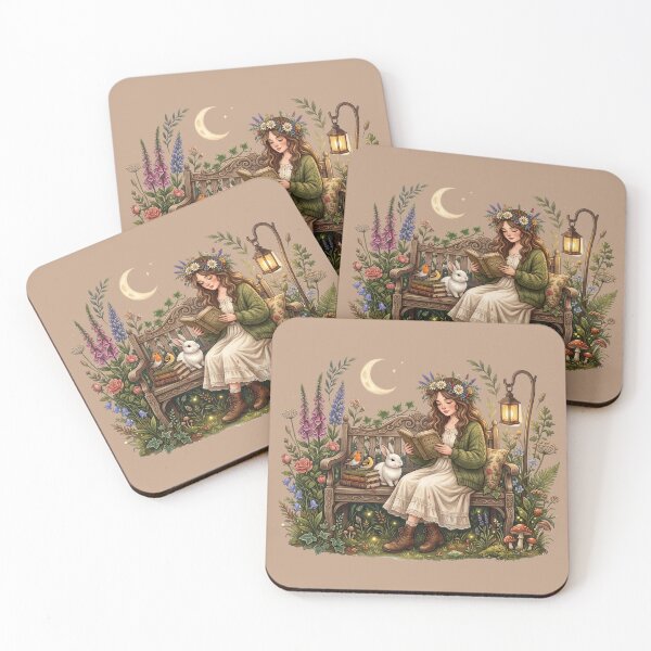 Item preview, Moonlight Garden Book Lover Cottagecore Illustration designed and sold by SebastianSpace.