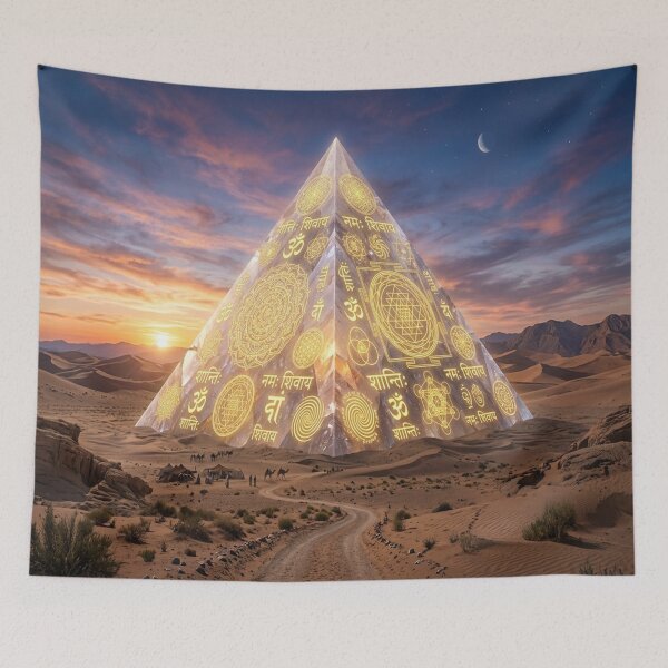 Item preview, Crystal Pyramid with Golden Symbols in Desert designed and sold by Solomon-Ent-144.