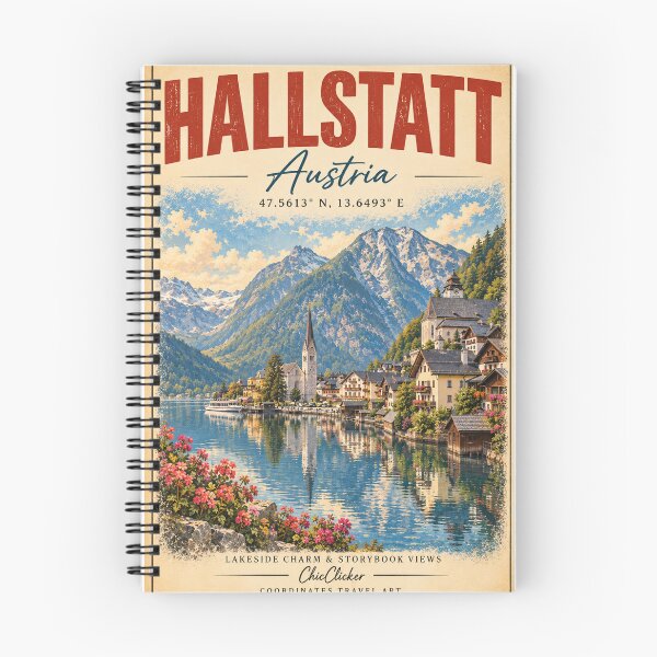 Item preview, Hallstatt Austria Vintage Travel Postcard – Alpine Lake Coordinates Art designed and sold by ChicClicker.
