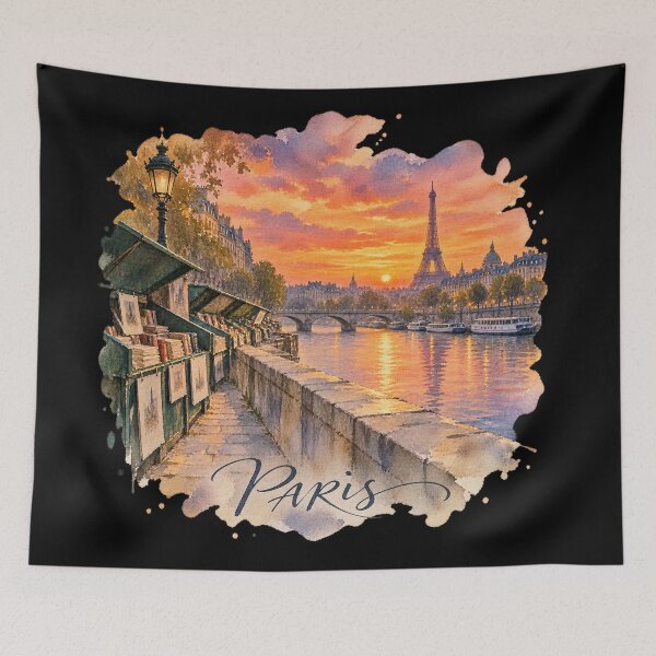 Item preview, Paris Sunset Watercolor | Seine River Eiffel Tower Art designed and sold by Ela-graphicwiz.