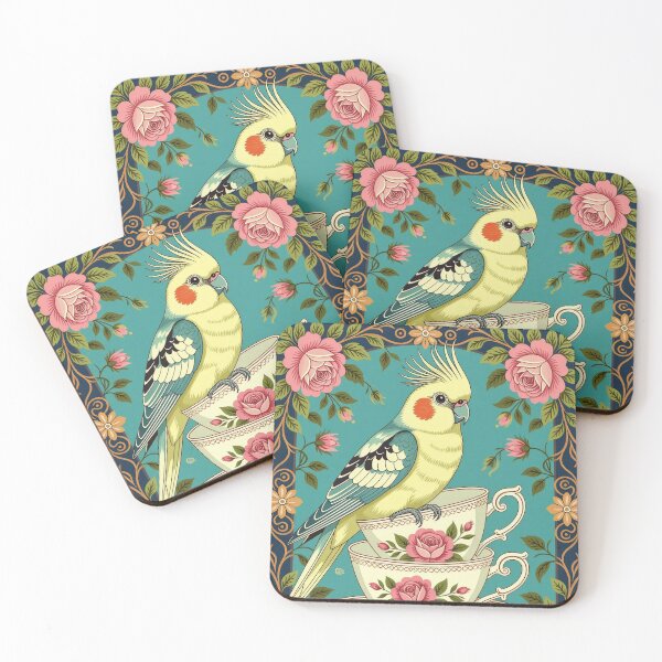 Item preview, An elegant cockatiel perched on a stack of antique porcelain teacups designed and sold by Ponted.