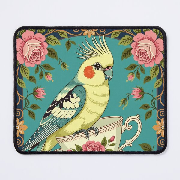 Item preview, An elegant cockatiel perched on a stack of antique porcelain teacups designed and sold by Ponted.