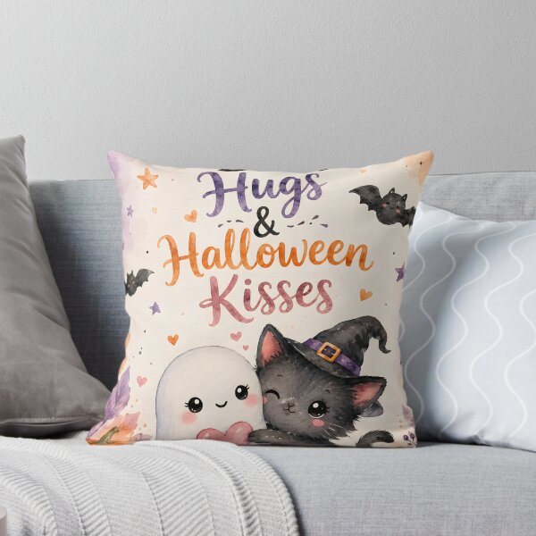 Item preview, Boo Hugs & Halloween Kisses – Cute Ghost and Black Cat designed and sold by blankTeeShirt.