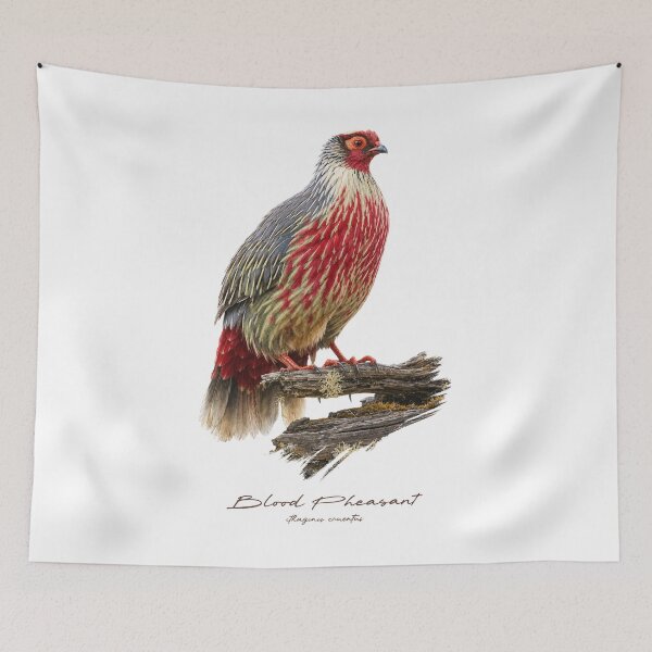 Item preview, Blood Pheasant on Dried Branch Bird Illustration designed and sold by Takeda-art.