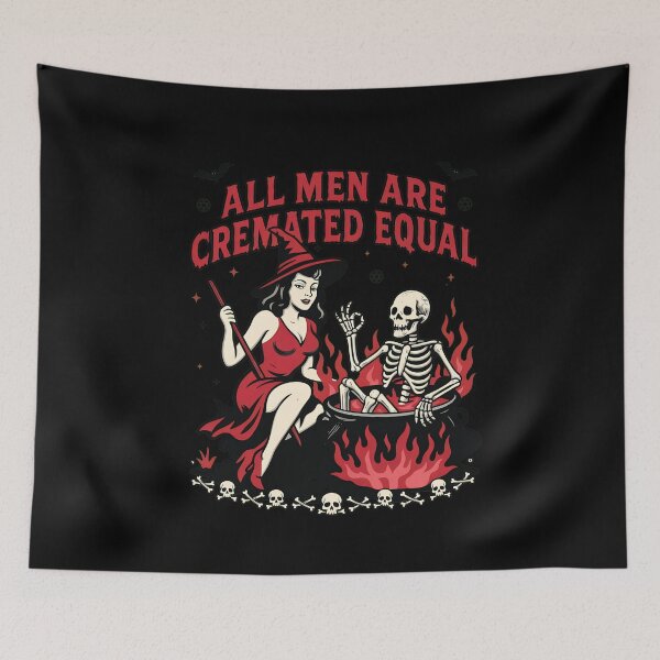 Item preview, All Men Are Cremated Equal Witch Skeleton designed and sold by CarmelReichert.