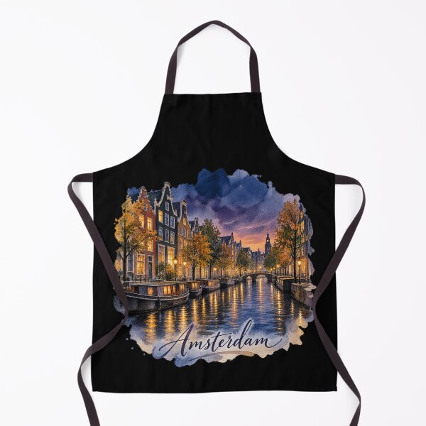 Artikelvorschau, Amsterdamer Grachten (Aquarell) | Abendliche Hausboote (Illustration) entworfen und verkauft von Ela-graphicwiz.