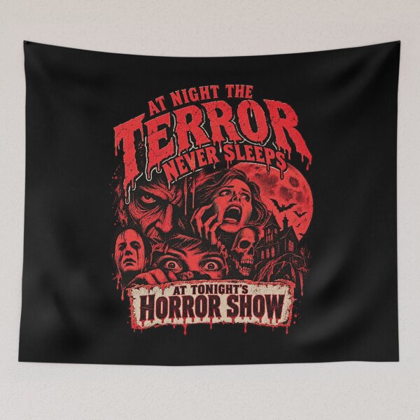 Item preview, At Night The Terror Never Sleeps Retro Horror Show Design designed and sold by SmithOscarShop.