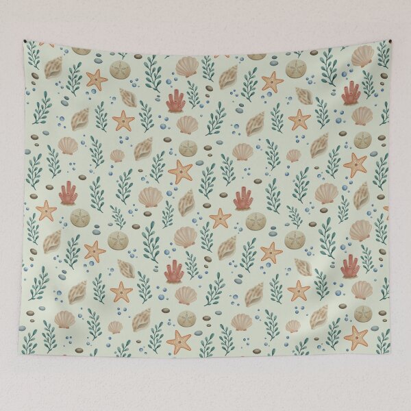 Item preview, Starfish Sand Dollar Coastal Seamless Pattern designed and sold by SheHood.