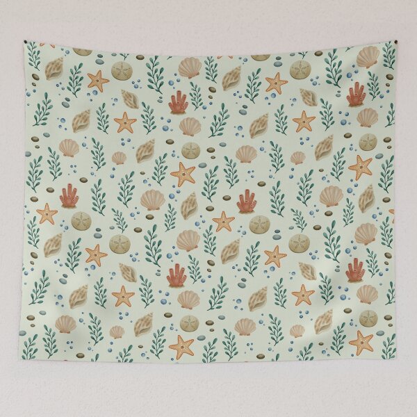 Item preview, Starfish Sand Dollar Coastal Seamless Pattern designed and sold by SheHood.
