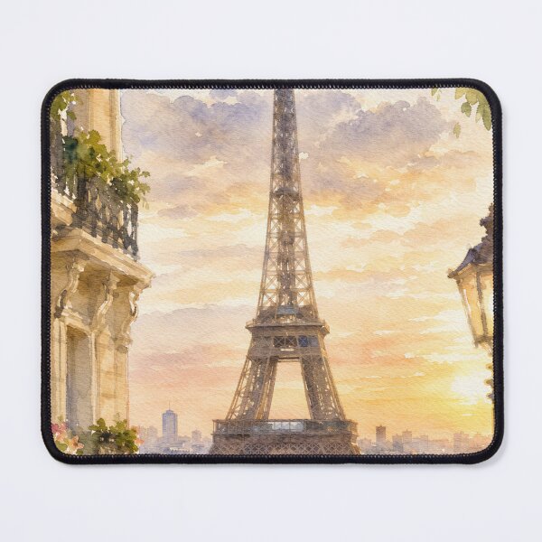 Item preview, Paris Eiffel Tower Golden Hour Watercolor Art designed and sold by GASCE Studio.