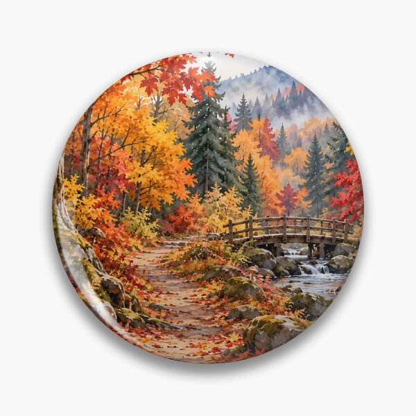 Item preview, Autumn Forest Path with Wooden Bridge and Mountain Stream designed and sold by blankTeeShirt.