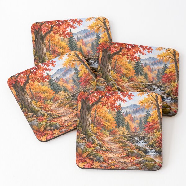 Item preview, Autumn Forest Path with Wooden Bridge and Mountain Stream designed and sold by blankTeeShirt.