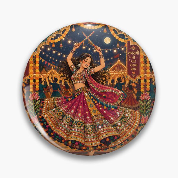 Artikelvorschau, Navratri Garba Nights T-Shirt | Dandiya Dance Festival Volkskunst-T-Shirt entworfen und verkauft von Fanverse Merchandise.