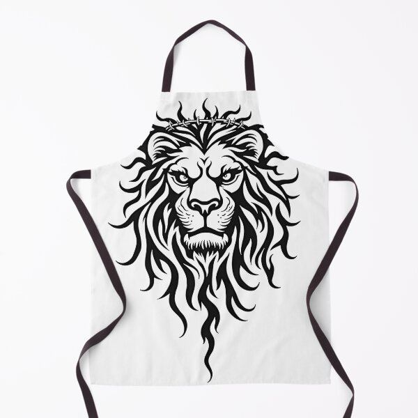 Aperçu de l'œuvre Tribal Lion Head Tattoo Flash: Strength and Sacrifice créée et vendue par Qubivibe.