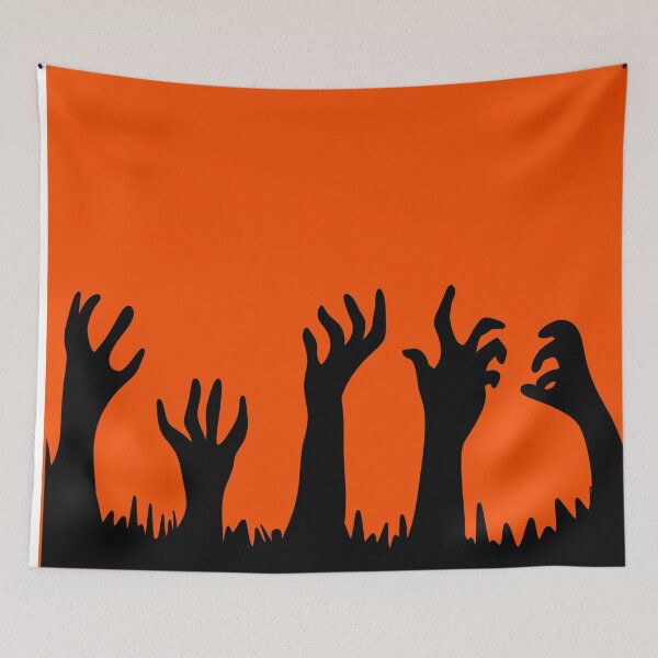 Item preview, Zombie Hands Rising Silhouette — Spooky Orange Halloween Background designed and sold by LYAN-STORE.