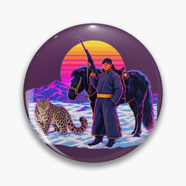 Item preview, Mongolian Warrior, Horse & Snow Leopard Synthwave Portrait designed and sold by KungPowUnicorn.