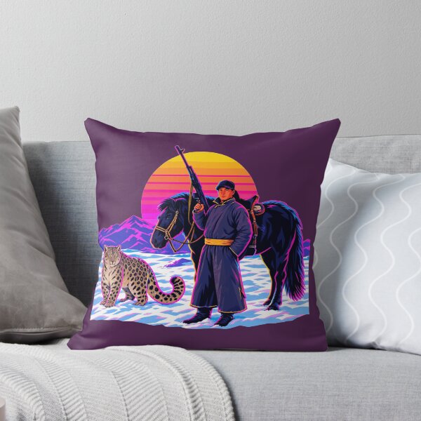 Item preview, Mongolian Warrior, Horse & Snow Leopard Synthwave Portrait designed and sold by KungPowUnicorn.