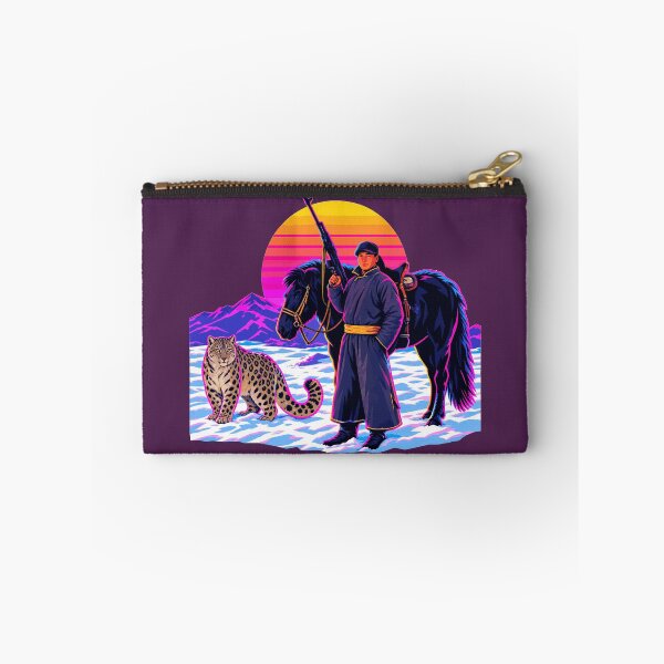 Item preview, Mongolian Warrior, Horse & Snow Leopard Synthwave Portrait designed and sold by KungPowUnicorn.
