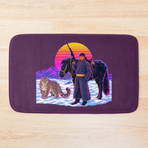 Item preview, Mongolian Warrior, Horse & Snow Leopard Synthwave Portrait designed and sold by KungPowUnicorn.