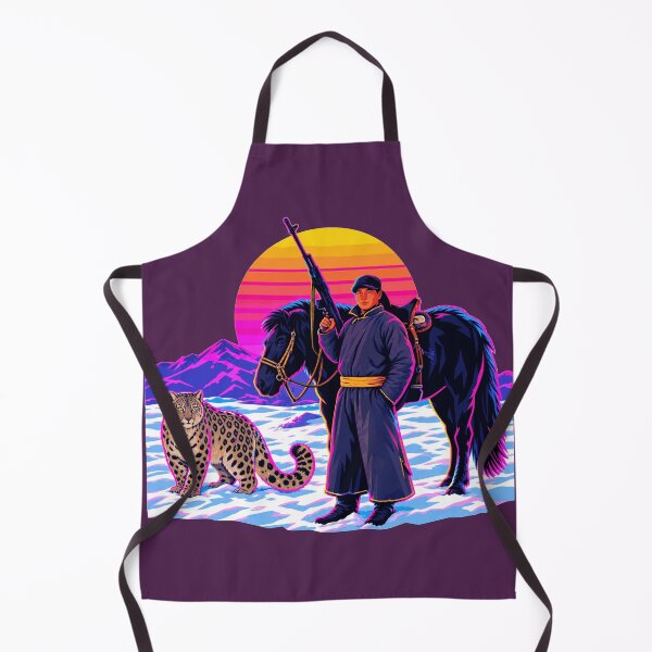 Item preview, Mongolian Warrior, Horse & Snow Leopard Synthwave Portrait designed and sold by KungPowUnicorn.
