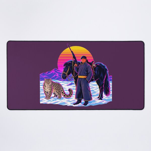 Item preview, Mongolian Warrior, Horse & Snow Leopard Synthwave Portrait designed and sold by KungPowUnicorn.