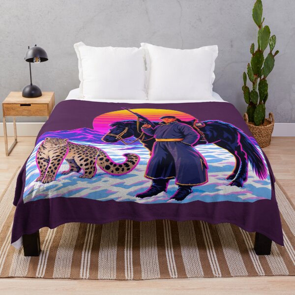 Item preview, Mongolian Warrior, Horse & Snow Leopard Synthwave Portrait designed and sold by KungPowUnicorn.