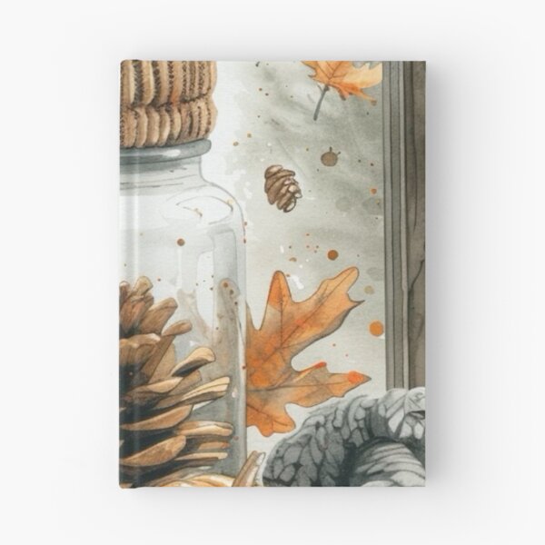 Item preview, Cozy Autumn Watercolor Still Life — Pumpkins Glass Jar Pinecones and Knit Blanket designed and sold by LYAN-STORE.