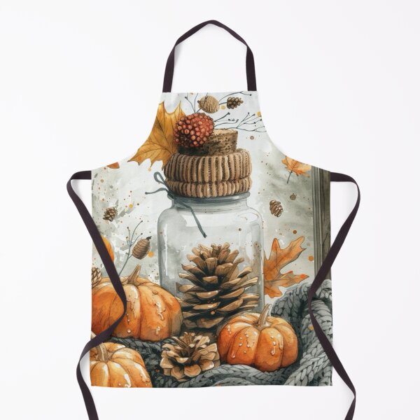 Item preview, Cozy Autumn Watercolor Still Life — Pumpkins Glass Jar Pinecones and Knit Blanket designed and sold by LYAN-STORE.
