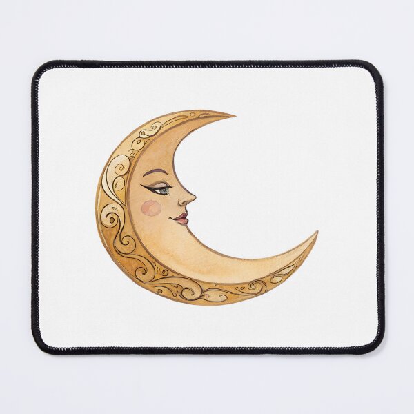 Item preview, Watercolor Golden Crescent Moon with Face designed and sold by AlinaMel.