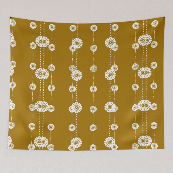 Item preview, Cute white floral and dotted vertical stripes seamless pattern on yellow background designed and sold by Manyart13031992.