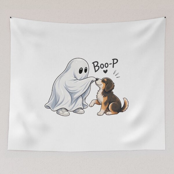Item preview, Cute Ghost Boo-p Dog Puppy Flower Art designed and sold by OlyvieArt.