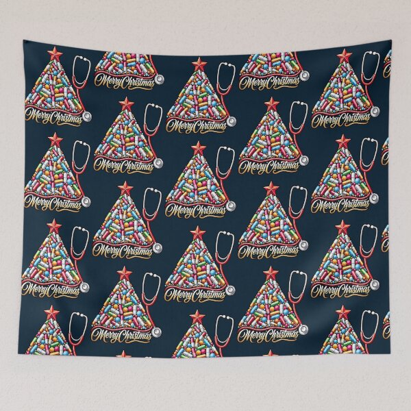 Item preview, Merry Christmas Pill Tree Stethoscope Illustration designed and sold by unikusa.