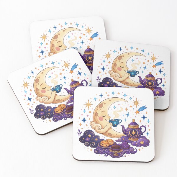 Item preview, Moon drinking tea surrounded by stars. designed and sold by DVerse Studio.