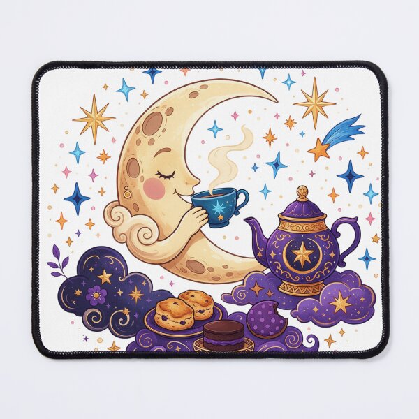 Item preview, Moon drinking tea surrounded by stars. designed and sold by DVerse Studio.