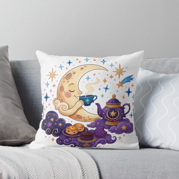 Item preview, Moon drinking tea surrounded by stars. designed and sold by DVerse Studio.