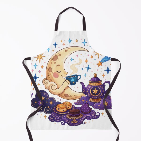 Item preview, Moon drinking tea surrounded by stars. designed and sold by DVerse Studio.
