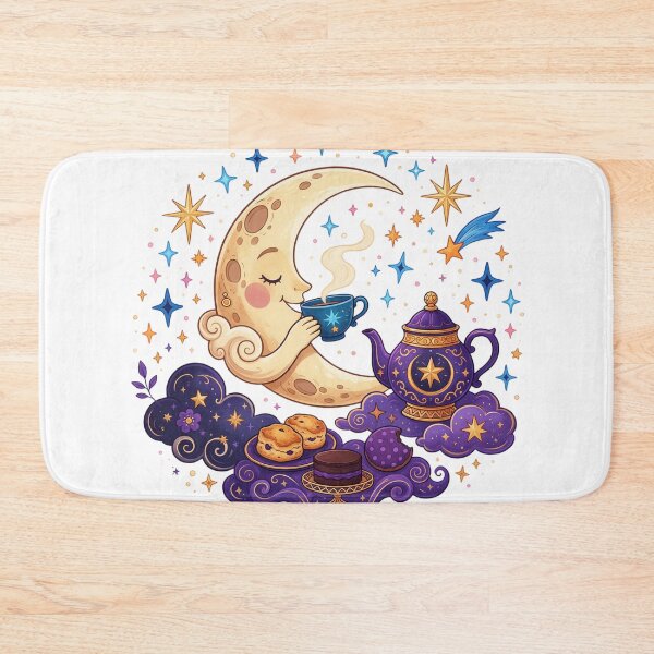 Item preview, Moon drinking tea surrounded by stars. designed and sold by DVerse Studio.